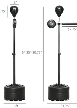 Free Standing Boxing Bag with Stand, Punching Speed Bag Reaction Bar Challenge with Suction Cups, 64-81in Adjustable Height for Teenagers and Adults, Black