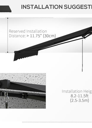 12' x 10' Retractable Awning, 280gsm UV Resistant Sunshade Shelter for Deck, Balcony, Yard, Dark Gray