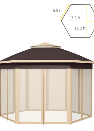 13' x 13' Pop Up Gazebo Hexagonal Canopy Shelter with 6 Zippered Mesh Netting for Patio, Backyard, Garden, Wedding, Party, Beige