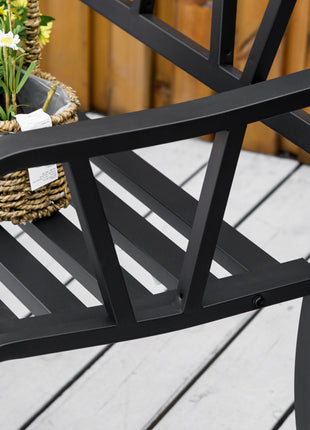 50" Outdoor Bench, Metal Garden Bench with V-Shaped Pattern Backrest, Porch Bench with Slatted Seat for Park, Yard, Lawn, Black