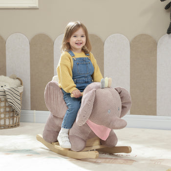 Baby Rocking Horse with Seat, Kids Ride On Toy with Realistic Elephant Sound and Safety Belt for 18 to 36 Months, Pink