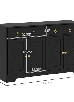 Kitchen Storage Sideboard, Farmhouse Buffet Cabinet with Barn Style Doors, Drawers, Adjustable Shelves, Black