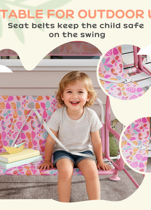Kids Patio Swing, 2-Seater Outdoor Porch Swing with Safety Belt and Adjustable Canopy for Backyard Garden, Pink