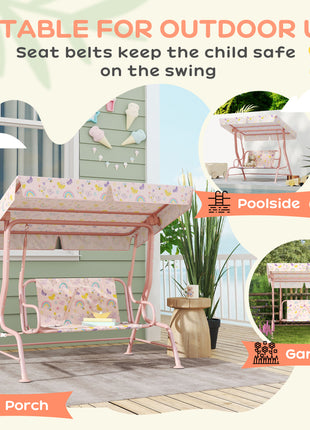 Kids Patio Swing Chair with Adjustable Canopy, Safety Belt for Patio, Garden, Poolside, Balcony, Pink