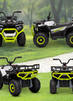 12V Kids ATV, 4 Wheeler Quad with 4 Spring Suspension Wheels, LED Lights, Music USB, Green