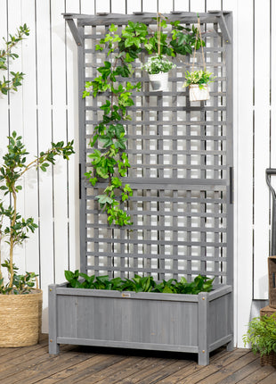Wood Planter with Trellis for Vine Climbing, Raised Garden Bed, Privacy Screen for Backyard, Patio, Dark Gray