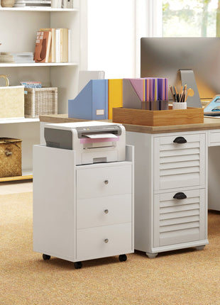 3 Drawer File Cabinet on Wheels Mobile Home Office Storage Cabinet with Top Tray Under Desk Printer Stand, White