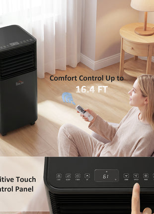 8000 BTU Portable Air Conditioner with Dehumidifier, Cooling Fan, Sleep, Remote, 24H Timer, Auto Off, Black