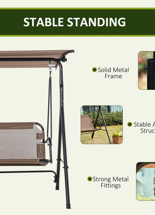 2-Seater Patio Swing Chair, Outdoor Adjustable Canopy Porch Swing with Armrests, Texeline Fabric and Steel Frame, Brown
