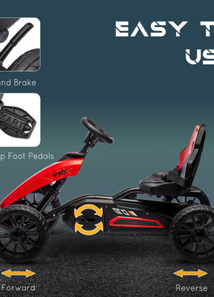 Kids Pedal Go Kart w/ Swing Axle, Shock-Absorbing Wheels, Red