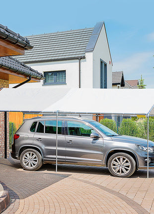 9.6' x 19.5' Carport Heavy Duty Galvanized Car Canopy w/ Included Anchor Kit, 3 Reinforced Steel Cables, White