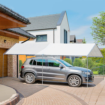 9.6' x 19.5' Carport Heavy Duty Galvanized Car Canopy w/ Included Anchor Kit, 3 Reinforced Steel Cables, White