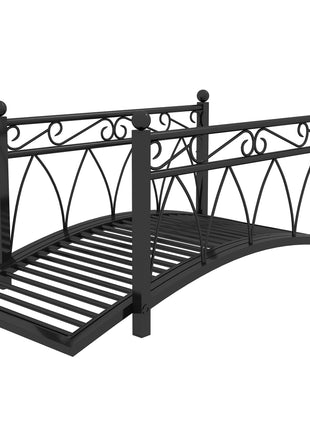 3.3' Metal Arch Zen Garden Pond Bridg with Safety Siderails for Stream, Fish Pond, Black