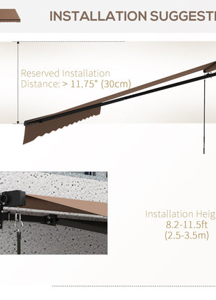 12' x 10' Retractable Awning, 280gsm UV Resistant Sunshade Shelter for Deck, Balcony, Yard, Coffee