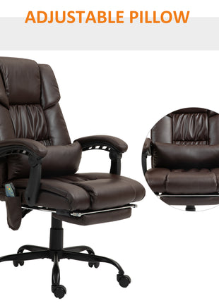 Massage Office Chair with 6 Vibrating Points, High Back Reclining Office Chair with Footrest and Remote, Brown