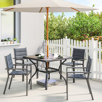 37" Square Outdoor Dining Table for 4, Patio Table with Umbrella Hole, Shelf, Faux Wood Top for Garden, Backyard, Gray