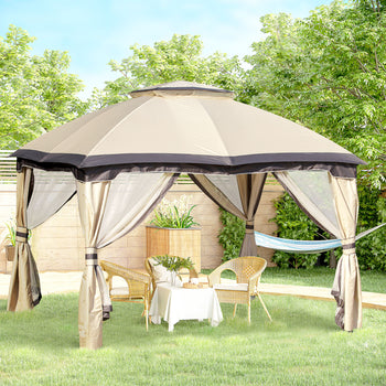 10' x 12' Outdoor Gazebo, Patio Gazebo Canopy Shelter w/Double Vented Roof, Zippered Mesh Sidewalls, Solid Steel Frame, Beige