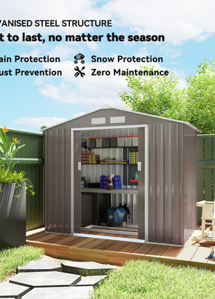 7' x 4' Outdoor Storage Shed, Garden Tool Metal Shed with Foundation Kit, Double Lockable Door, Air Vents and Sloping Roof, for Backyard, Patio, Lawn, Gray