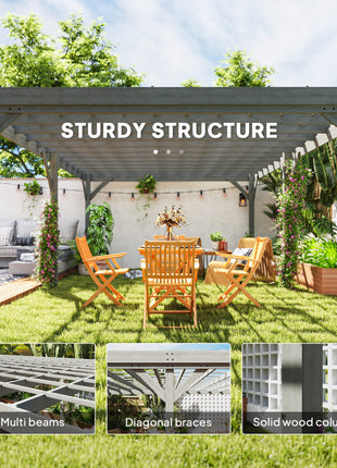 12' x 20' Outdoor Wooden Pergola, Grape Vine Gazebo with Concrete Anchors for Garden, Patio, Backyard, Deck, Gray