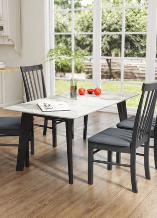Wooden Dining Chairs Set of 4, Farmhouse Upholstered Kitchen Chairs with Rubber Wood Frame, Black and Gray