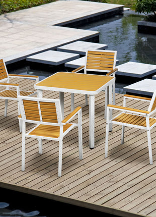5pc Patio Table and Chairs Set, Aluminum Patio Dining Set w/ HDPE Materials, Umbrella Hole, Yellow