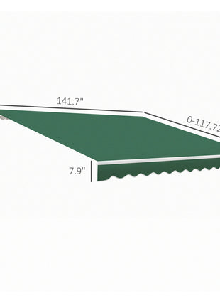 12' x 10' Retractable Awning Patio Awnings Sun Shade Shelter with Manual Crank Handle, 280g/m² UV & Water-Resistant Fabric and Aluminum Frame for Deck, Balcony, Yard, Green