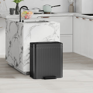Trash Can with Lid, 2 x 5.3Gal Double Step-On Kitchen Trash Can, Removable Buckets, Black