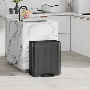 Trash Can with Lid, 2 x 5.3Gal Double Step-On Kitchen Trash Can, Removable Buckets, Black