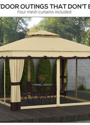 10' x 12' Double Roof Patio Gazebo Canopy, Outdoor Gazebo Shelter with Netting & Curtains, for Garden, Lawn and Deck