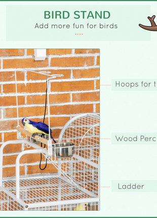 55" Large Parrot Cage with Toy Hooks Above Top Bird Perch, Tray, Food Cups, Rolling Stand, Bird Cage for Cockatiels, Parakeets, Lovebirds