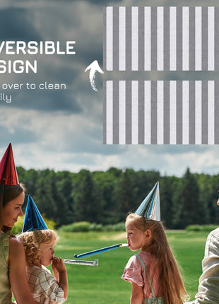 Reversible Outdoor Rug, 9' x 18' Waterproof Plastic Straw Floor Mat, Portable RV Camping Carpet, Large Floor Mat for Backyard, Deck, Picnic, Beach, Gray & White Striped
