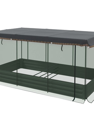 Galvanized Steel Planter Box with Crop Cage and Shade Cloth, Raised Garden Bed for Flowers, Veggies and Herbs, Gray