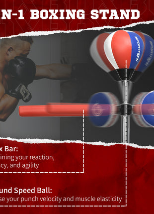 Free Standing Boxing Bag with Stand, Punching Speed Bag Reaction Bar Challenge with Suction Cups, 64-81in Adjustable Height for Teenagers and Adults, Multi