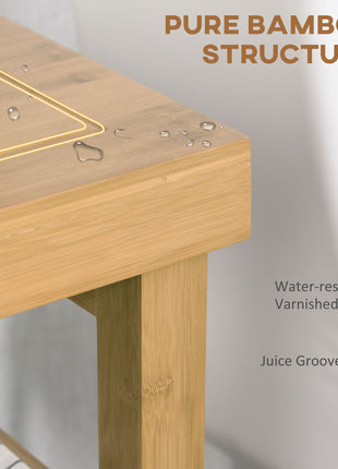 Bamboo Kitchen Island Cart on Wheels, Utility Trolley Cart with 2 Storage Drawers and Open Shelves, Bamboo Tone