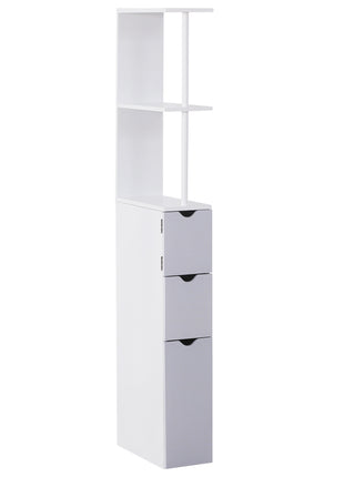 54" Tall Bathroom Storage Cabinet, Freestanding Linen Tower with 2-Tier Shelf and Drawers, Narrow Side Floor Organizer, White