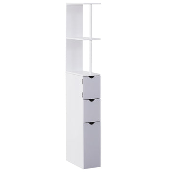 54" Tall Bathroom Storage Cabinet, Freestanding Linen Tower with 2-Tier Shelf and Drawers, Narrow Side Floor Organizer, White