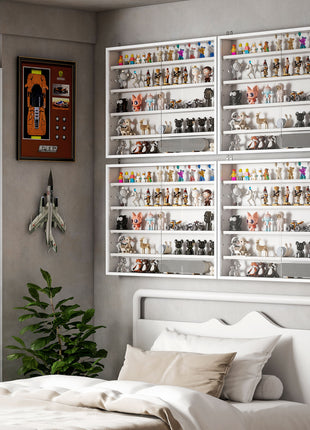 5-Tier Display Cabinet, Wall-Mounted Display Case with 2 Glass Doors and Adjustable Shelves, White