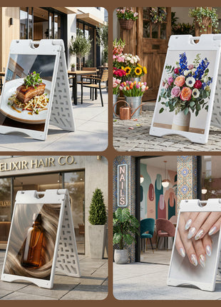 A Frame Sandwich Board Signs Outdoor 22" x 28" Sidewalk Sign with Weighted Tank & Weatherproof Design, White