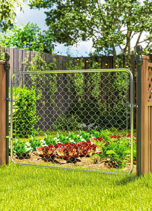 Garden Gate Chain Link Fence Gate, Galvanized Steel Garden Door for Yard Entrance Way, 47.2 x 70.9 in., Silver