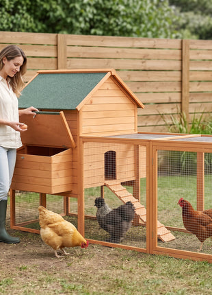137" Chicken Coop for 8-10 Chickens, Large Chicken House, Wooden Poultry Hen Cage with Nesting Box and Run for Backyard, Orange