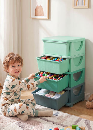 4 Tier Kids Storage Unit, Toy Organizers and Storage with 4 Drawer for Bedroom Nursery Living Room for Boys Girls Green
