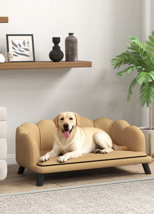 Pearl Design Pet Sofa for Medium and Large Sized Dogs, Pet Bed with Cushion and Solid Wood Legs, Coffee