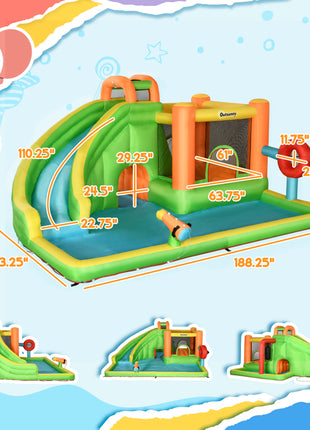 7-in-1 Inflatable Water Slide, Kids Castle Bounce House Includes Slide, trampoline, Pool, Water Cannon, Ball-target, Boxing Post, Tunnel with Carry Bag, Repair Patches, 750W Air Blower