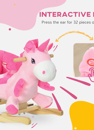Baby Rocking Horse Ride On Unicorn with 32 Songs, Seatbelt, Pink