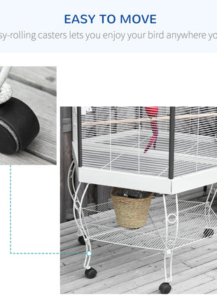 77" Flight Bird Cage Hexagon Covered Canopy Portable Aviary With Storage