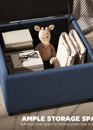 Round Storage Ottoman Bench, Button Tufted Ottoman with Flip Top for Living Room, Entryway and Bedroom, Blue