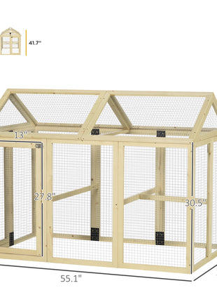 Wooden Chicken Run, Combinable Design with Perches, 4.6' x 2.8', Nature Wood