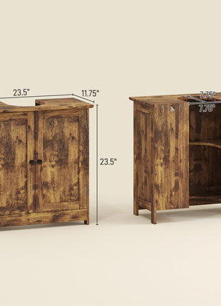 Bathroom Vanity Cabinet, Under Sink Bathroom Cabinet with 2 Doors and Adjustable Shelf, Rustic Brown