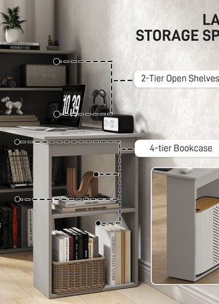 Compact Computer Desk with 6-Tier Storage Shelves, Writing Table Workstation with Bookshelf for Home Office, Gray