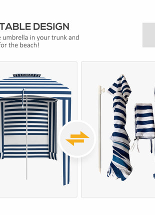 5.8' x 5.8' Cabana Umbrella for Travel, Walls, Vents, Ruffles, Carry Bag, Beach Umbrella, Blue & White Stripe